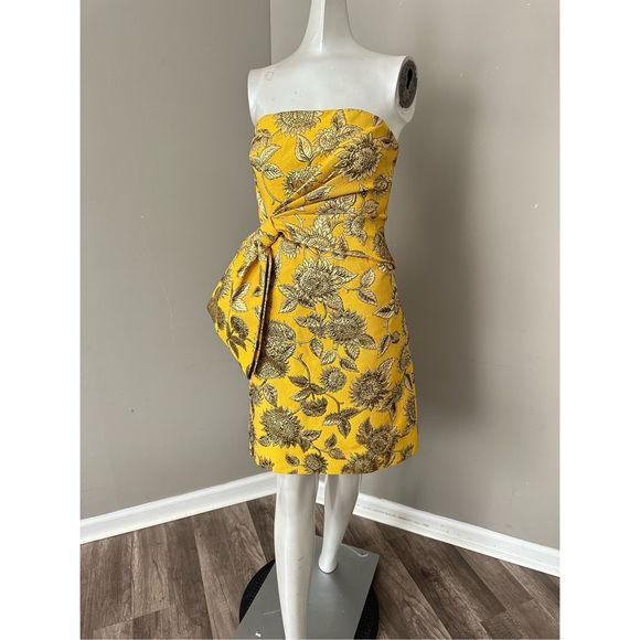 Lela Rose Sunflower Metallic Jacquard Minidress Size 8 $1690 - Picture 6 of 12